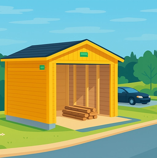 Chalet jaune, servant à protéger des vélos.