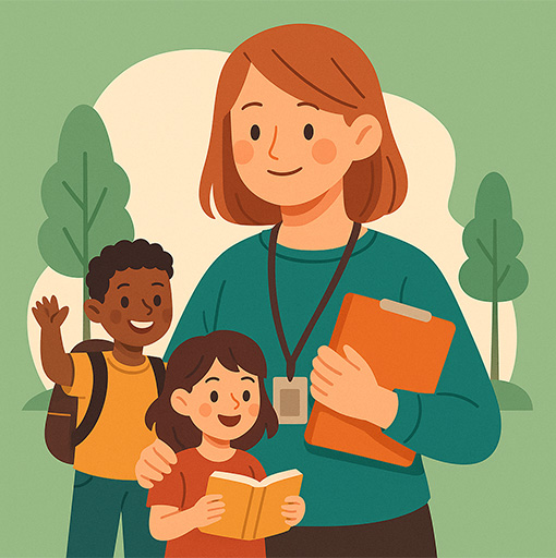 Éducatrice avec des enfants.