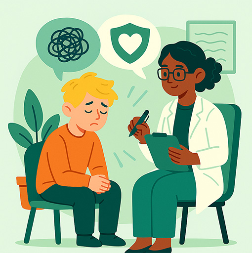 Enfant discutant avec un médecin