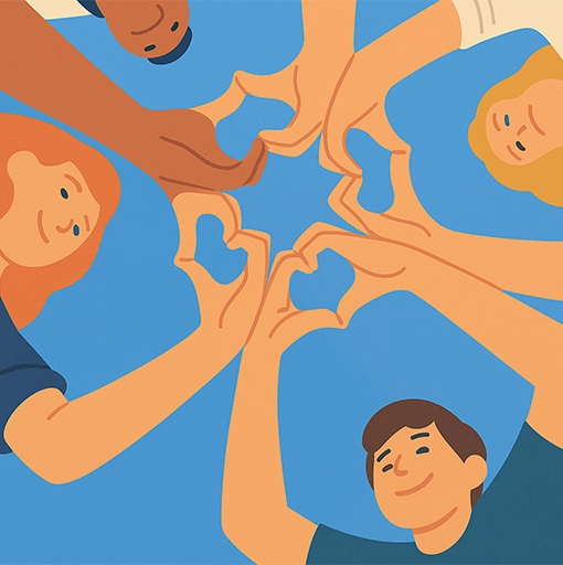 Enfant en cercle faisant des coeurs avec leurs doigts