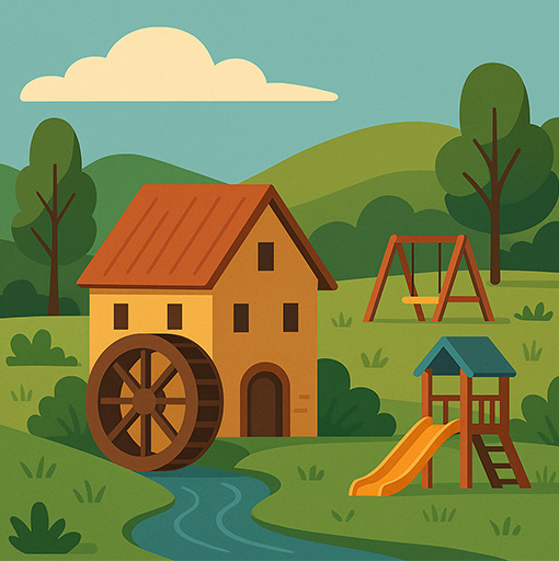 Ancien moulin avec une plaine de jeu