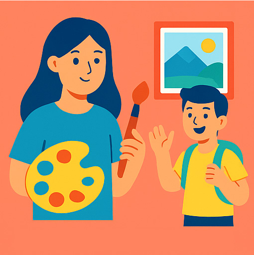 Dessin d'une peintre avec un enfant